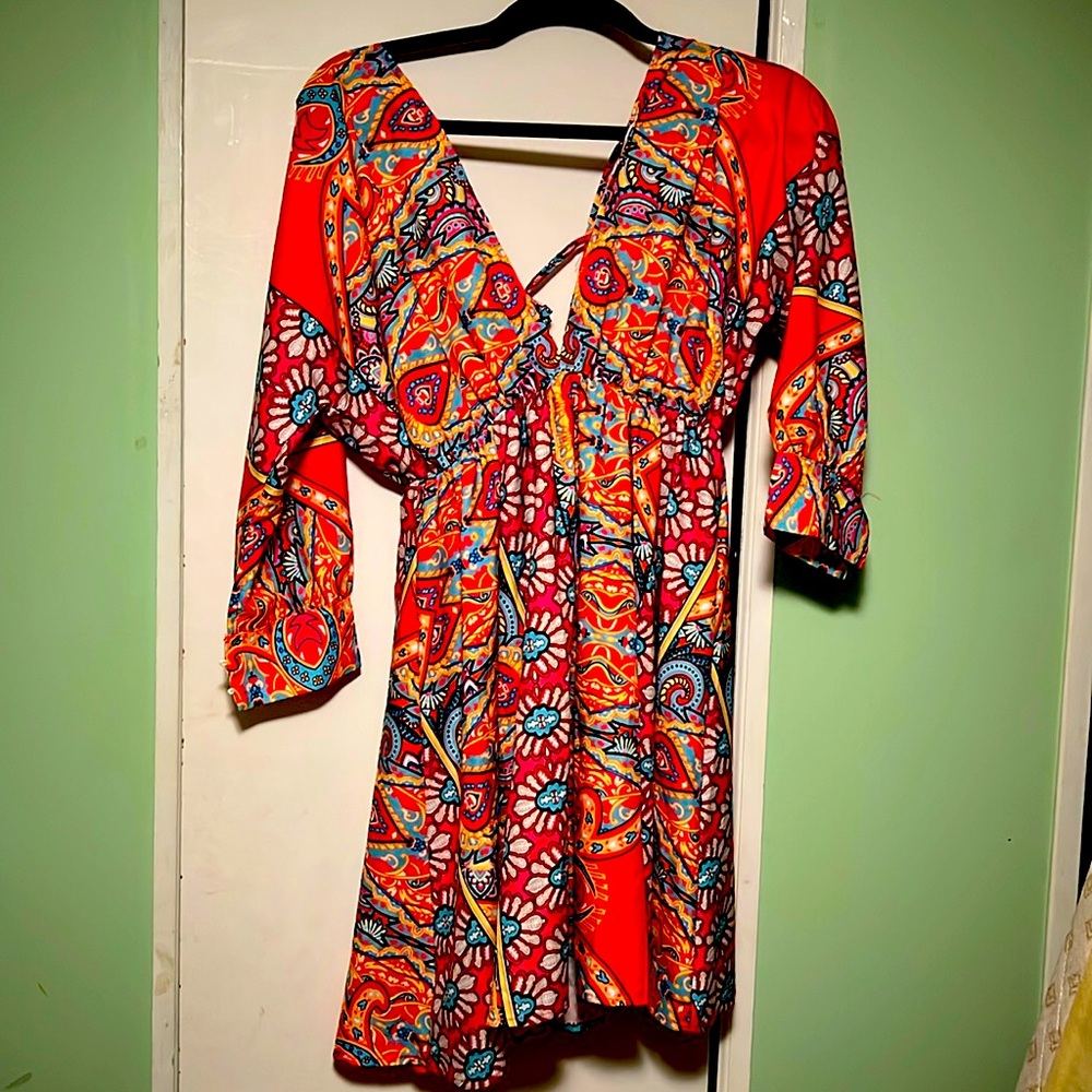 Multi color Dress deep v-neck
